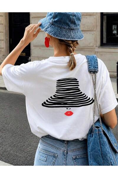 Oceanwear Women's Artistic Hat Printed Short Sleeve White Tshirt