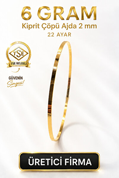 Aks Gold 22 Ayar TSE Belgeli (6 GRAM) 2 mm Kibrit Çöpü Ajda Altın Bilezik İşç...