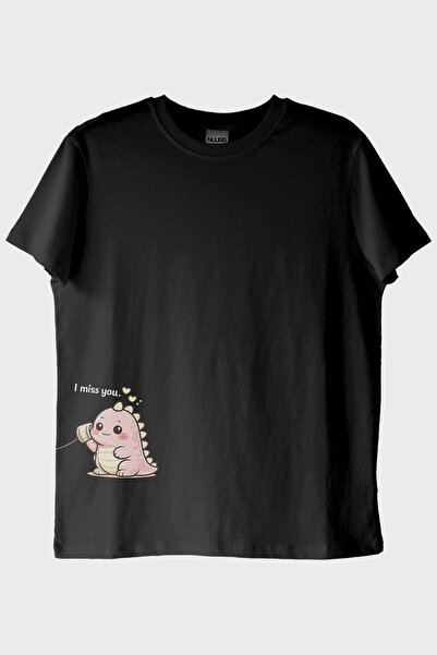 NUUGG I Miss You Dinosaur Black T-Shirt