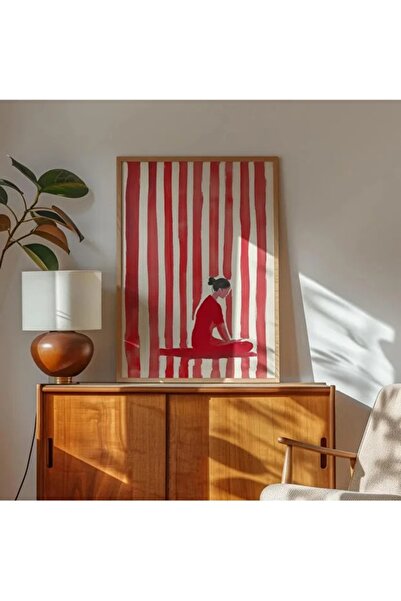AR AJANS KANVAS TABLO Woman Doing Yoga with Red Stripes Decorative Framed Mdf...