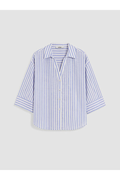 LC Waikiki Rmz Gi̇yi̇m Farkiyla Çi Striped E Linen Arışımlı Women's Shirt