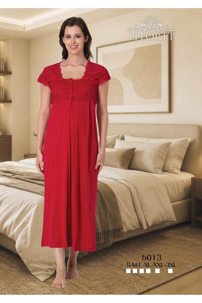 EM&FA TEKSTİL Maternity Nightgown with Lace Detail and Breastfeeding Feature