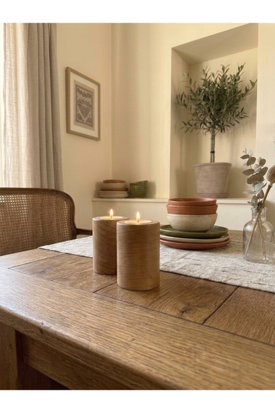 Genel Markalar Ahşap %100 Doğal 2 Adet Tealight Mumluk, Tealight Mum Hediyeli...