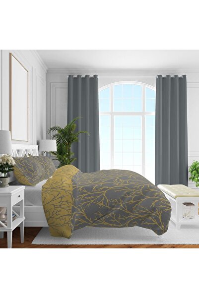 Yıldızan Byerdem Plain Cotton Satin Duvet Cover Sets, Yellow, Queen Size 1289954