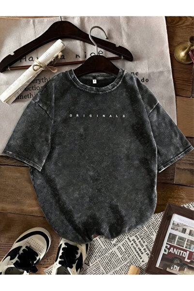 Little YELLOW Duck Men'S Black Acid Washed Loose T-Shirt - Eternal Peace Goth...