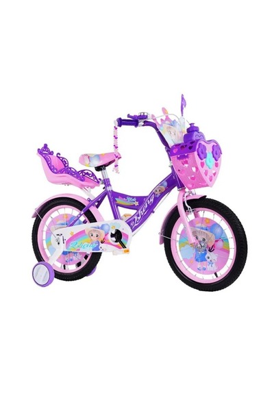 L-Sun Bicicleta de 14 inch pentru fete cu roti ajutatoare si cos pentru papus...