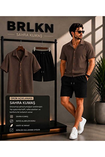 BRLKN Men's Summer Short Sleeve Sahra Shirt Shorts Set