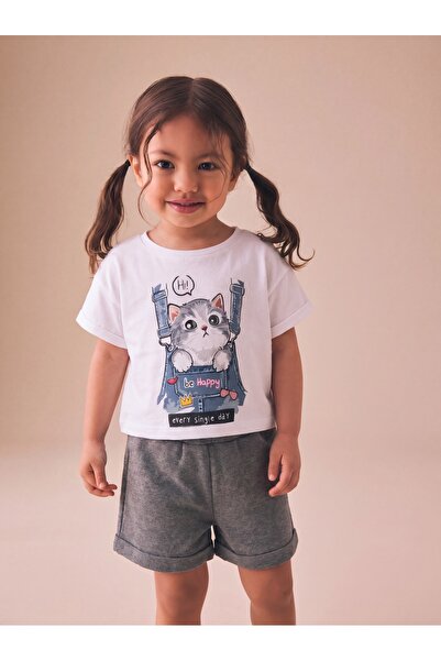 Tinymuyt Girl's Combed Cotton 2-Piece Set with Pre-Printed T-Shirt and Shorts...