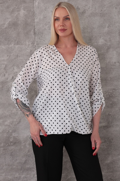 Javelin Collection Polka Dot Sleeves, Apoleted V-Neck Blouse - 21946