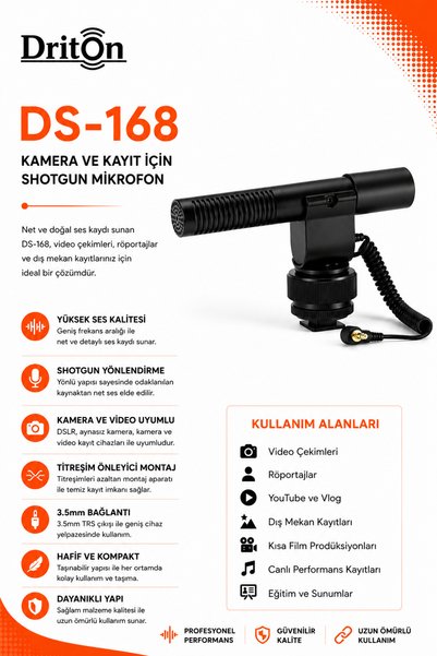 DRİTON DM-168 HİPER KARDİOİD KAMERA MİKROFON
