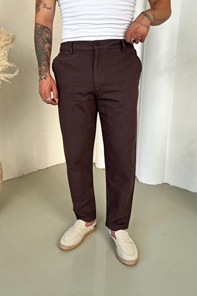 OUTFİT MAN Regular Fit Linen Trousers Brown