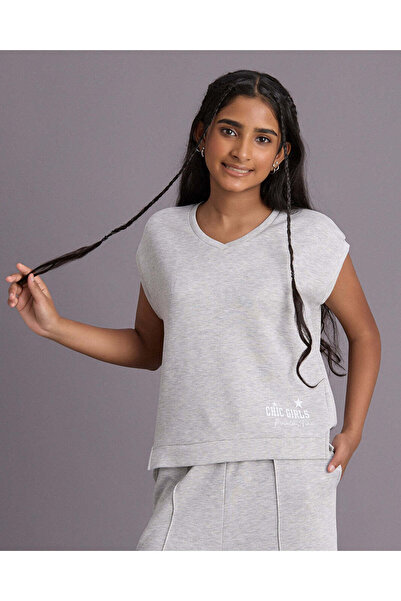 REDTAG Senior Girls Grey Melange Scuba Top