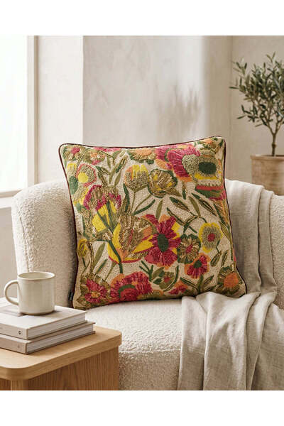 REDTAG Multicolor Embroidered Velvet Cushion