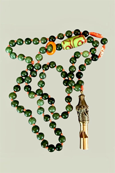 Pinty Design Jade Natural Stone Wolf Whistle Pendant Orange Knotted Design Ne...