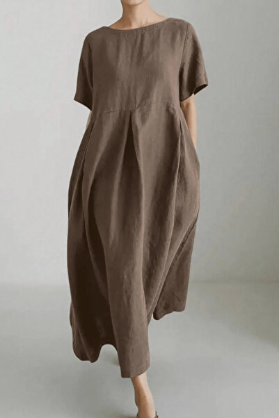 missamour Women's Comfortable Cut Bohemian Linen Dress with Hidden Pockets