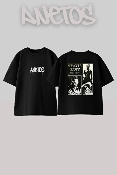 Anetos Travis Scott_10 Dizajn Štampana Oversize Crna Majica