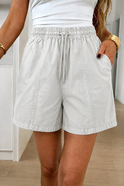 BLUE STREET Women's Linen Textured 100% Cotton Shorts with Elastic Waist and ...