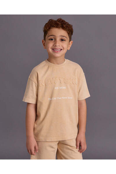 REDTAG Boys Beige Embellished T-Shirt
