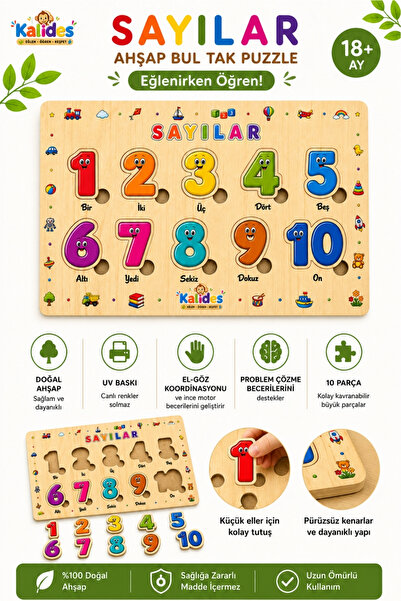 kalides BulTak Puzzle – Sayılar | Ahşap Eğitici Yapboz | Montessori Dikkat ve...