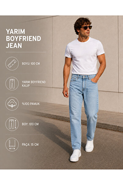 fashionistanbul Men's Boyfriend Jeans Light Blue Loose Fit Comfortable Denim ...