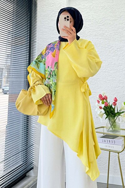 MELEK ARAZ Side Tie Asymmetrical Cut Modal Tunic - Yellow