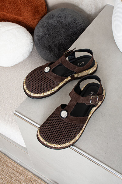DUXAL SHOES Betty Women's Genuine Leather Lace Detailed Stone Buckle Sandals ...