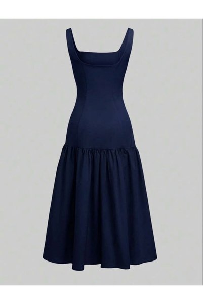 Dressco Sandra - Crepe Fabric Strap Fish Shape Midi Dress