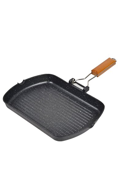 Z Store Tigaie grill antiaderentă cu mâner din lemn pliabil, 33.5x45 cm