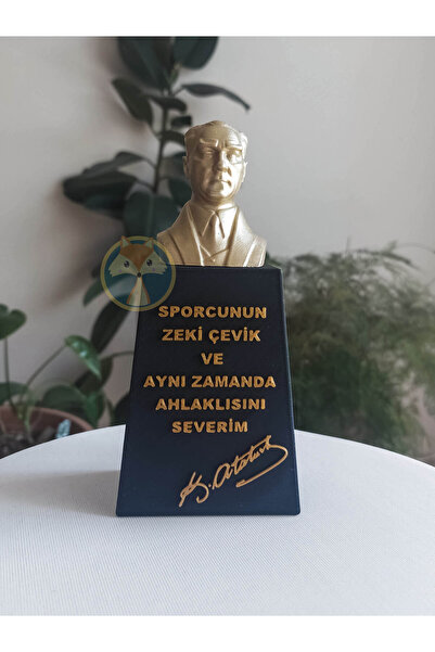 Tilki Atölye 3D Atatürk Büstü – “Sporcunun Zeki Çevik...” Yazılı - 16 cm