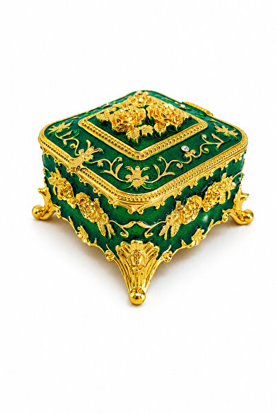 taru pasaj Square Gem Jewelry Box Green Gold Decorative Jewelry Storage Box w...