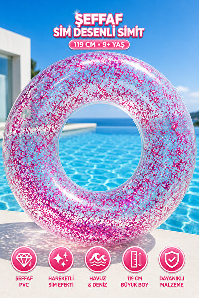 YILDIRIM OYUNCAK Transparent Glitter Patterned Ring Float 119 cm – Large Size...