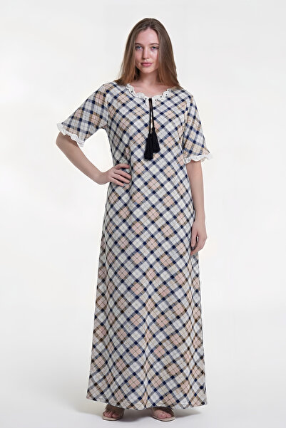 al bent al sharqieh Women's Cotton Plaid Print Homewear Dress