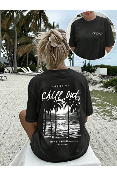 OVER HEAD Tricou supradimensionat cu imprimeu Vacation Chill Out pentru femei