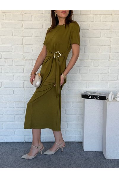 Goncalya Buckle Modal Dress in Fat Green