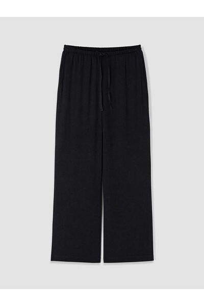 LC Waikiki Lcw Modest Black Elastic Waist Wide Leg Women's Trousers