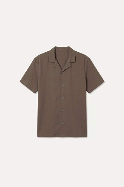 DeFacto Regular Fit Apaş Collar Summer Short Sleeve Khaki Shirt E2533Ax26Sm