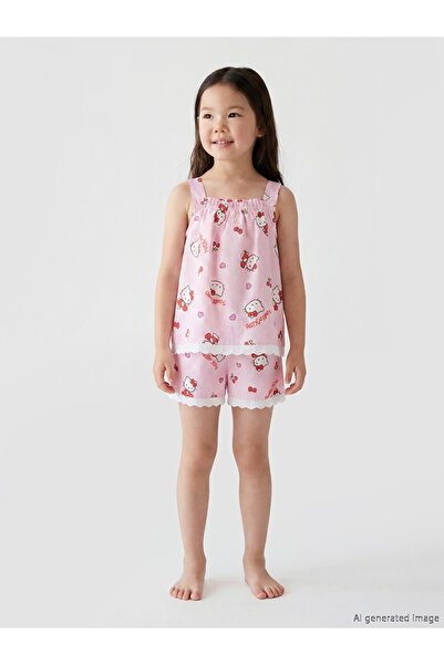 LC Waikiki Lcw Kids Pink Hello Kitty Printed Girls' Shorts Set