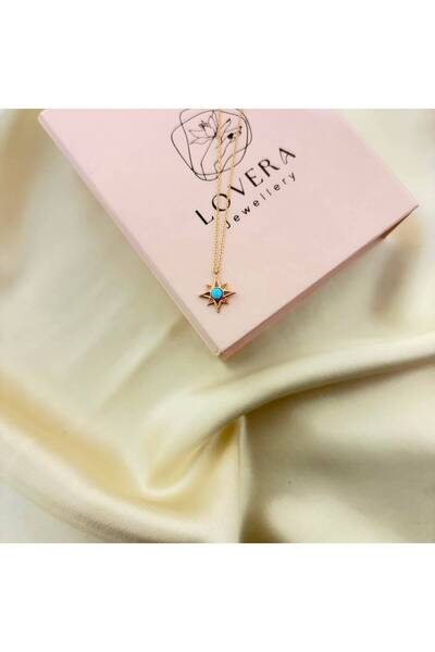 Lovera Jewellery 925 Ayar Gümüş Sertifikalı Mavi Opal Taşlı Sirius Yıldızı Kolye