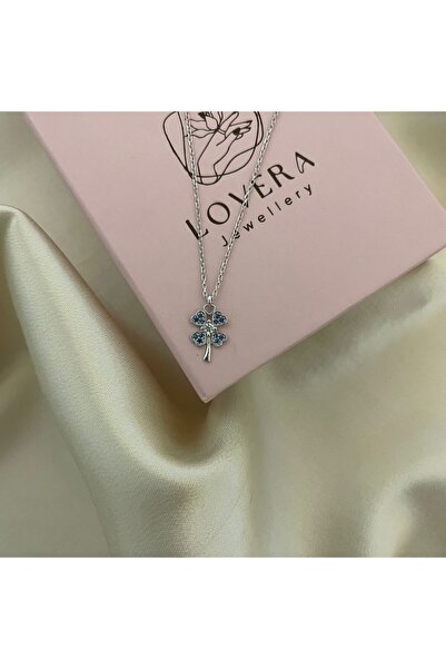 Lovera Jewellery 925 Ayar Gümüş Sertifikalı Mavi Taşlı Dört Yapraklı Kalpli Y...