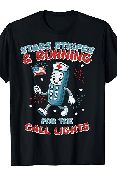 23 nisan 4th of July Nurse Call Lights Flag Scrub Top Women Men T-ShirtMen's ...