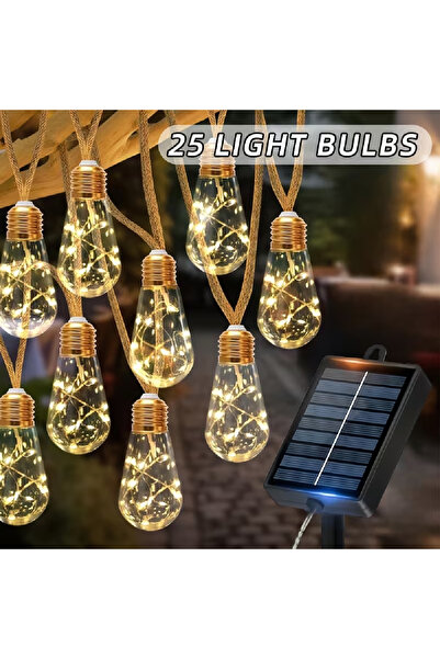 Choice 25 Bulbs Solar Vintage Hemp Rope String Lights 10/20/25 LED Bulbs Stri...
