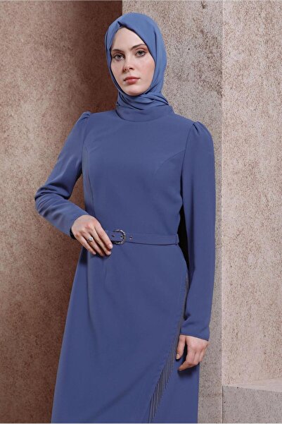 Alvina Tasseled Detail Belted Crepe Dress 44180