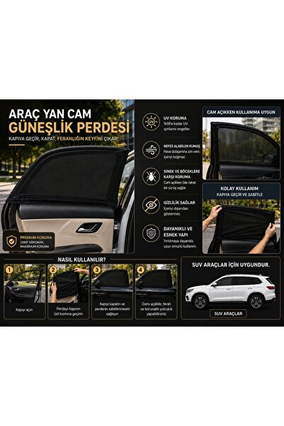 Genel Markalar Peugeot Rifter Güneşlik, 2'li Yan Cam Güneşlik Perde ( Lastikl...