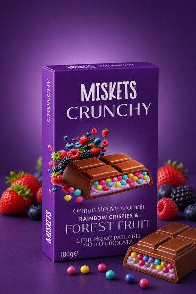 Miskets Renkli Çıtır Pirinç Patlaklı Orman Meyveli Tablet Çikolata 180 gr