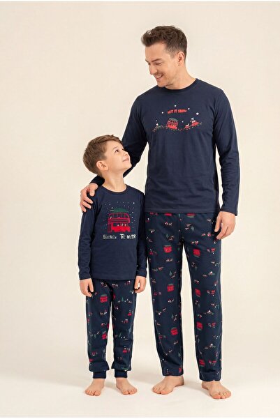 Rolypoly Let It Snow Father Son Navy Blue Long Sleeve Pajama Set Rp3939-A-V1