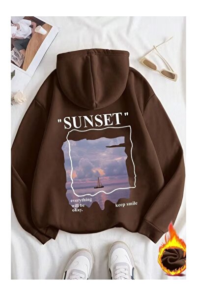 ZİYMO Women's Hooded Back Printed Relaxed Fit Sweatshirt