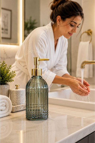 ANGDESİGN Bodrum Single Glass Liquid Soap Dispenser Green | |   Modern Luxury Bathroom Accessory Decorative Liquid Soap Dispenser Soap Dispenser Countertop Sink for Bathroom & Kitchen | |   Gold Pompali | |   Dishwashing Detergent Hand Soap