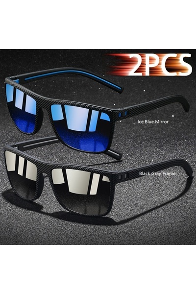Choice1 IceBlue-BlackGray 2PCS Fashion Classic Square Sunglasses Men Women Dr...