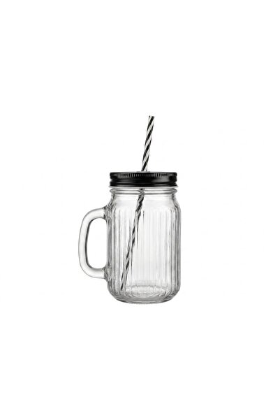 B&D Glass Mason Jar with Lid and Straw, 450ml – Reusable Drinking Mug for Ice...