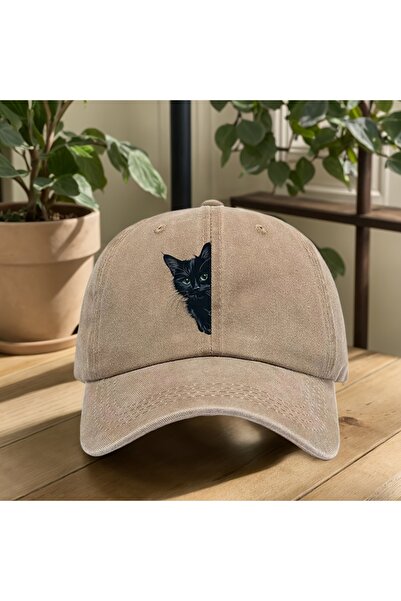 Choice1 Adjustable Khaki Retro fun little black cat printed baseball cap for ...